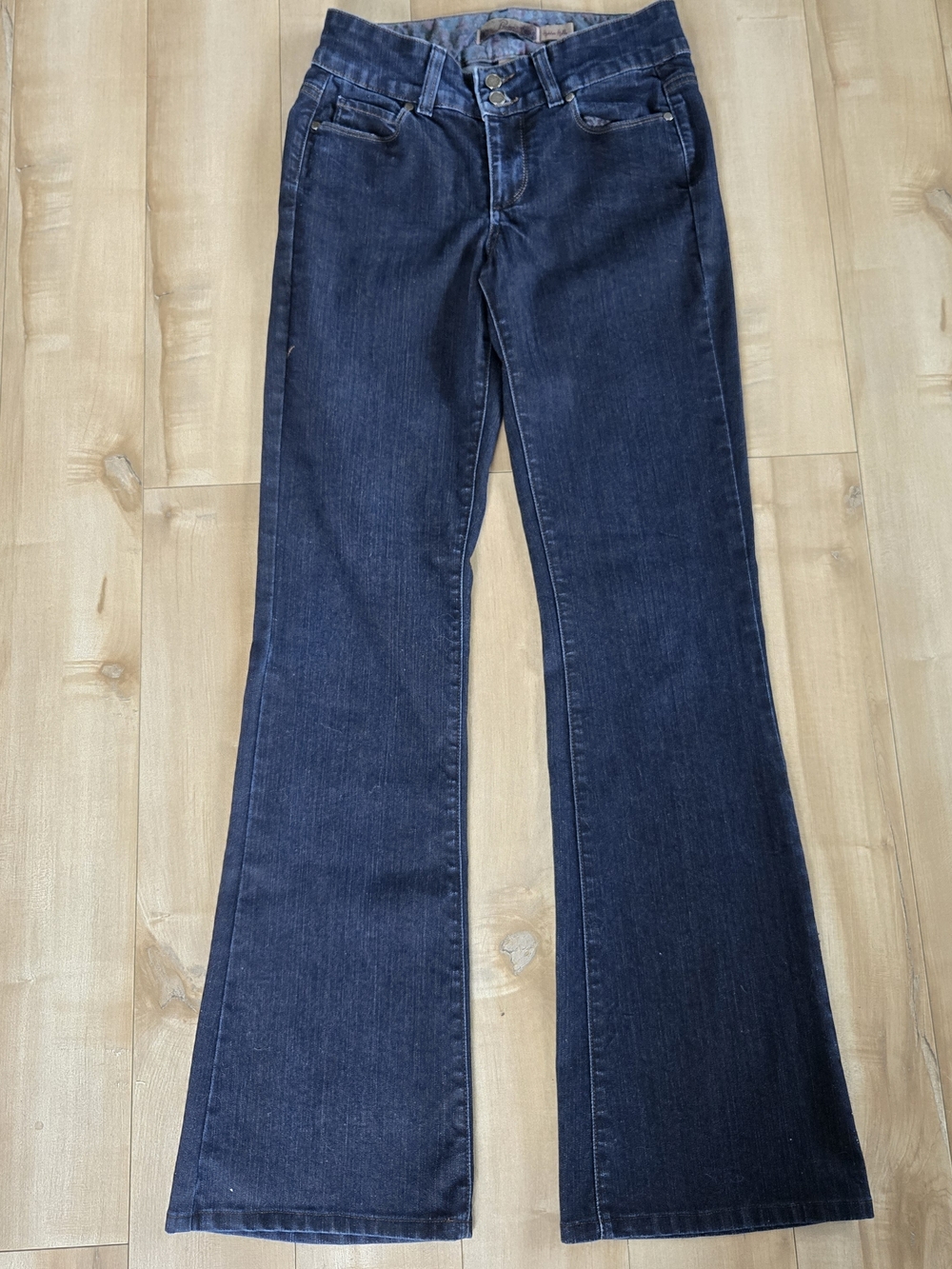 PAIGE Hidden Hills Flare Jeans Dark Wash Double Button High Rise Stretch Sz 27
